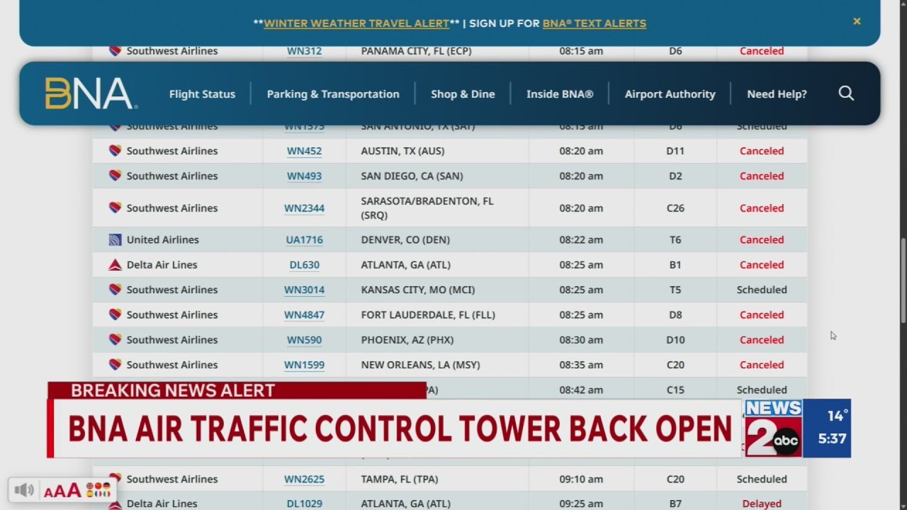 Air traffic control tower reopens after staff shortage closure at BNA