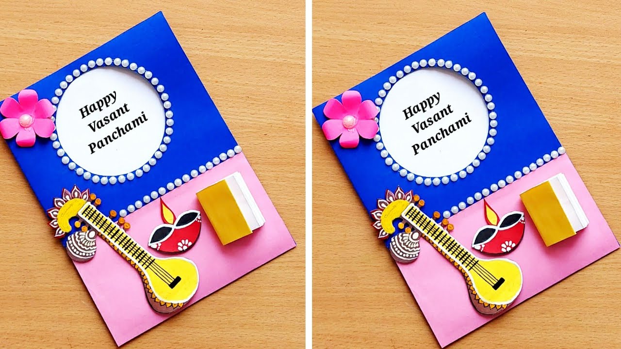 Basant panchami Card/Vasant panchami drawing/Saraswati Puja Card/DIY Saraswati Puja Card