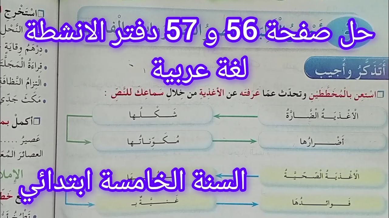 حل صفحة 56 و 57 من دفتر الانشطة في اللغة العربية سنة خامسة ابتدائي 