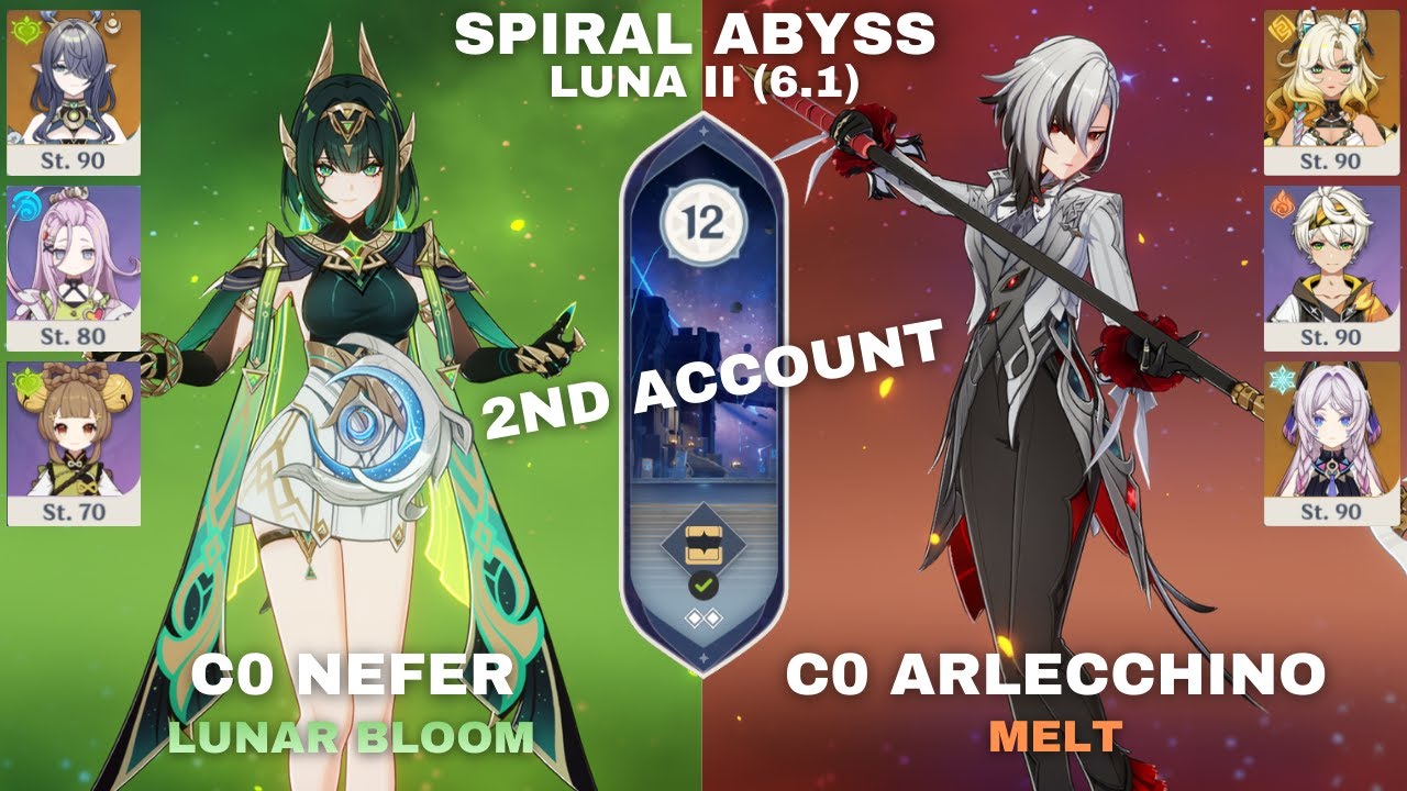 Genshin Impact Gewundener Abgrund/Spiral Abyss Luna II (V6.1) C0 Nefer / C0 Arlecchino (2nd Account)