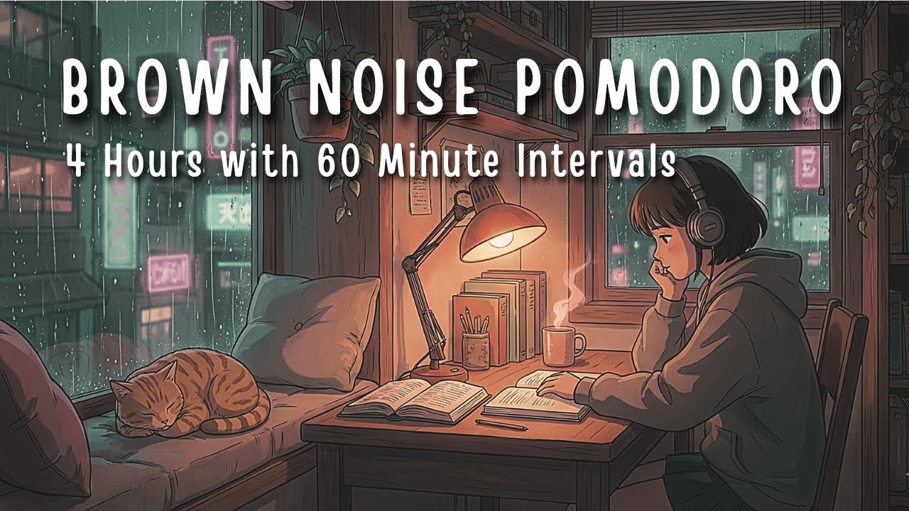 60/10 Pomodoro Timer 🍅 Brown Noise for Deep Focus | 4 Cycles | 4 Hours