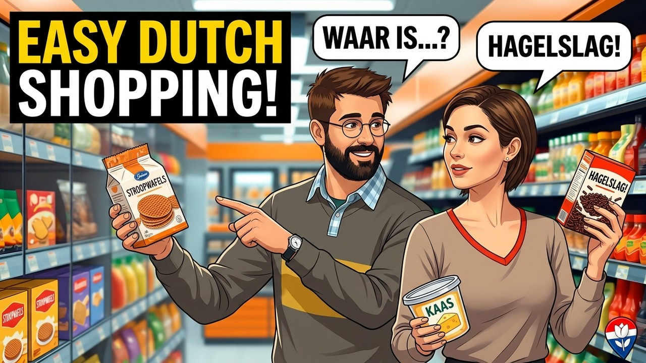 Dutch Conversation for Beginners | At the Supermarket Sopping Groceries, Easy Dutch, Level A1 Daily