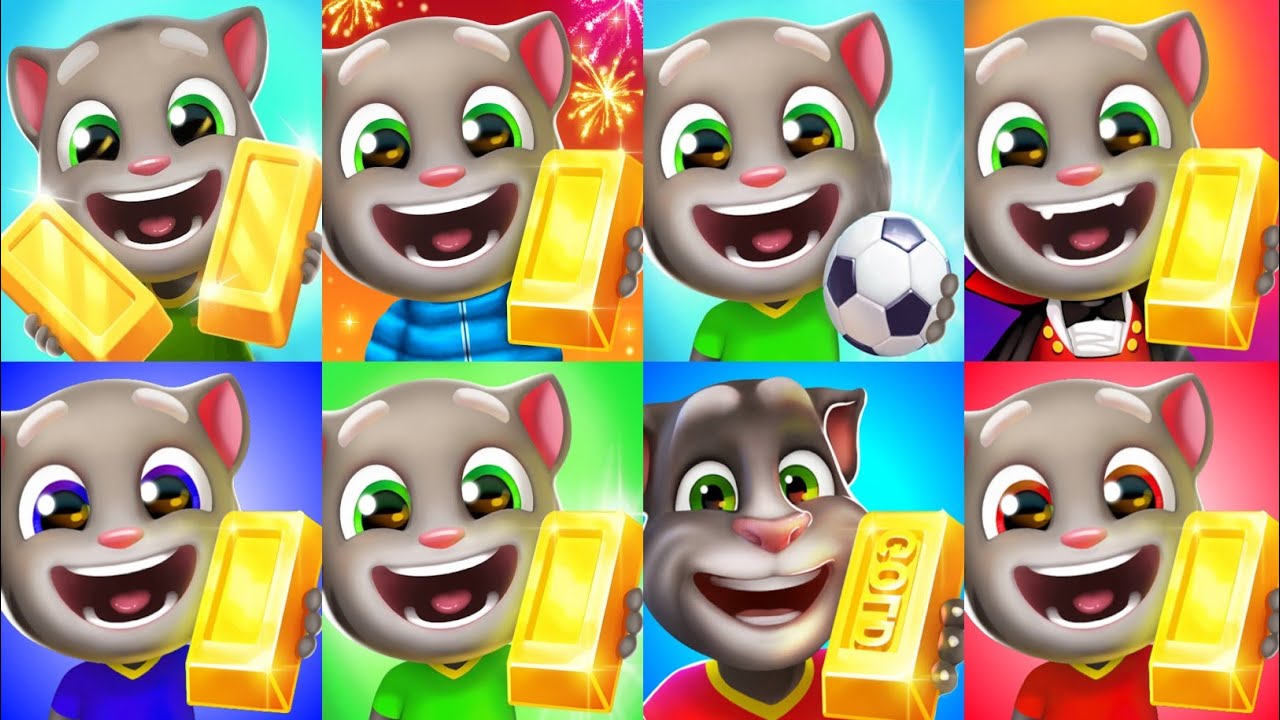 Talking Tom Gold Run Medieval,Underwater,Water Village,Skateboard,Lost City,Hawaii,Boss Fight