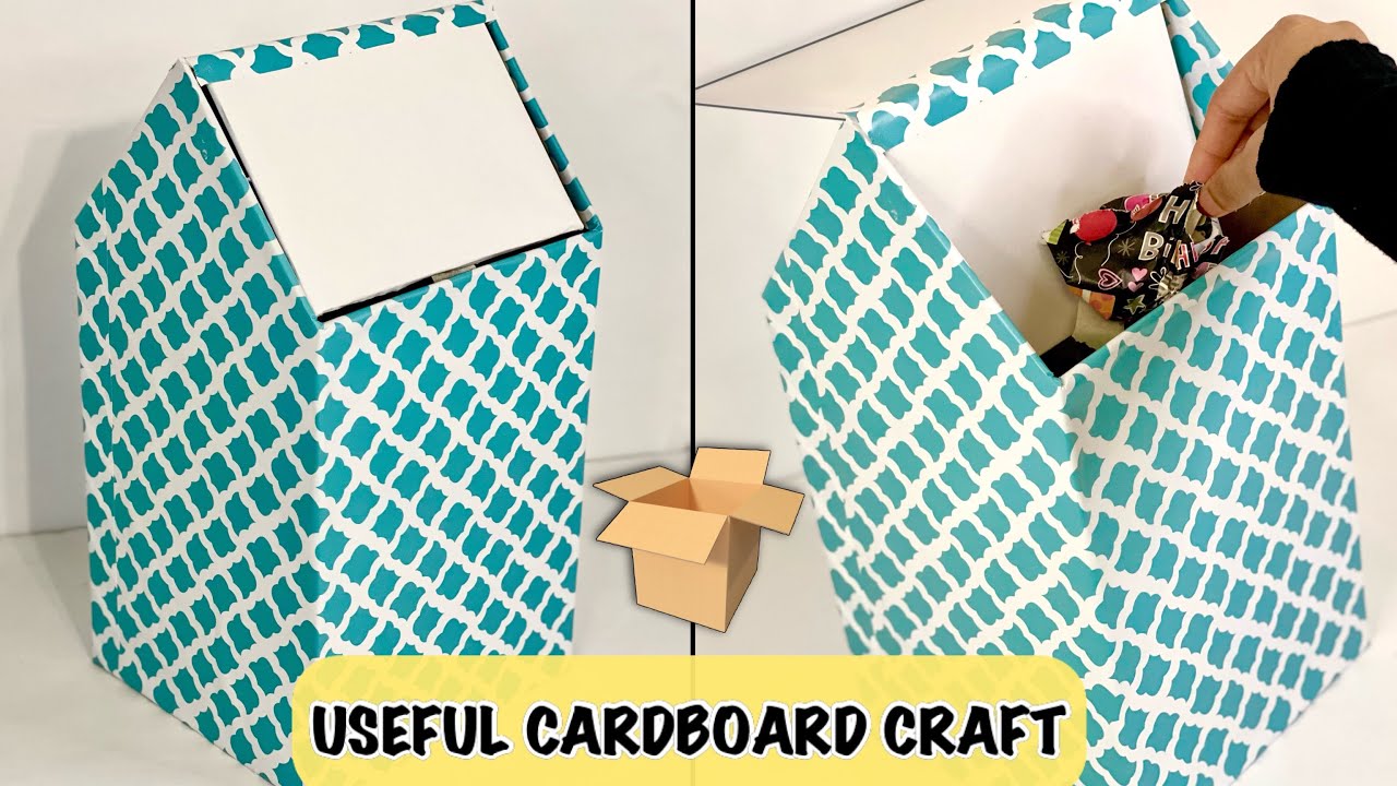 MAKE DUSTBIN / TRASH BIN USING CARDBOARD | EASY CARDBOARD CRAFT | REUSE CARDBOARD BOXES | DIY IDEAS