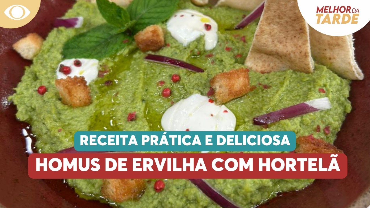 Receita prática  e deliciosa: homus de ervilha com hortelã