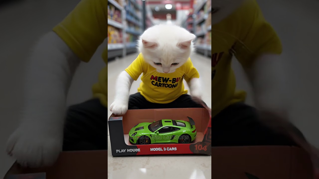 Adorable White Kitten Unboxes pat 4 Toy Car That Transforms Into Robot 