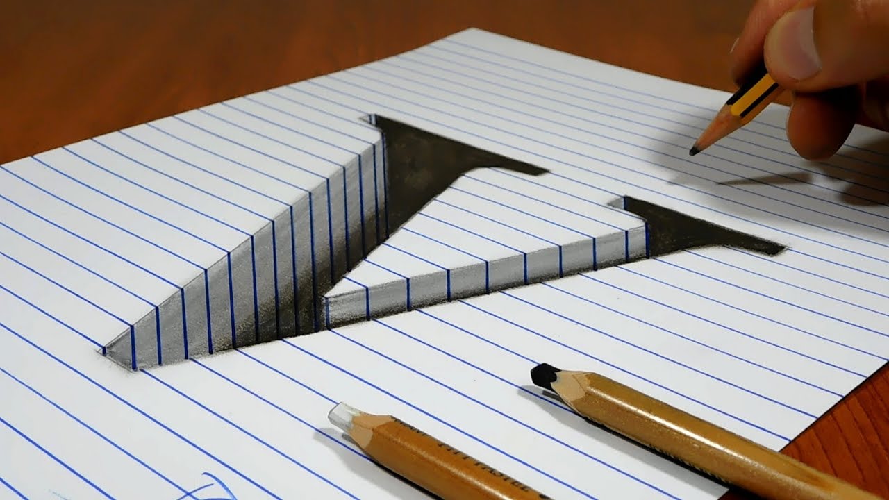 Draw a Letter V Hole on Line Paper   3D Trick Art