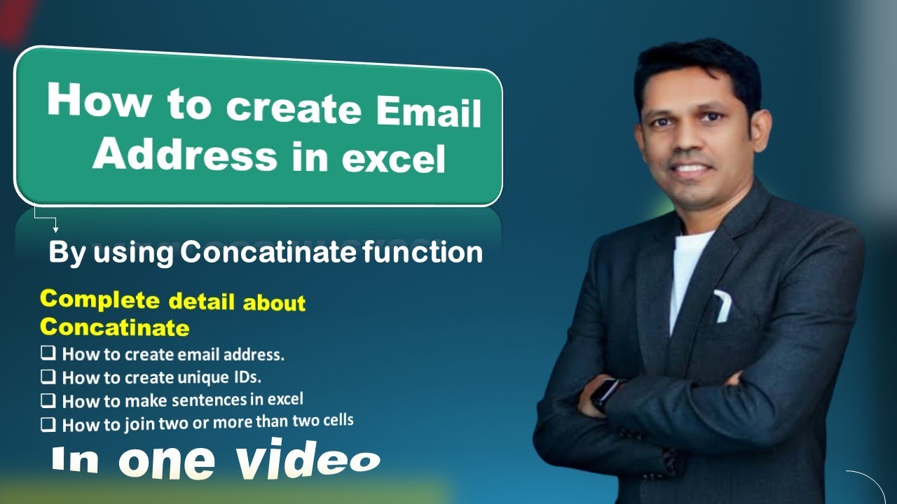 how to create email address in excel | concatinate function| join multiple cells