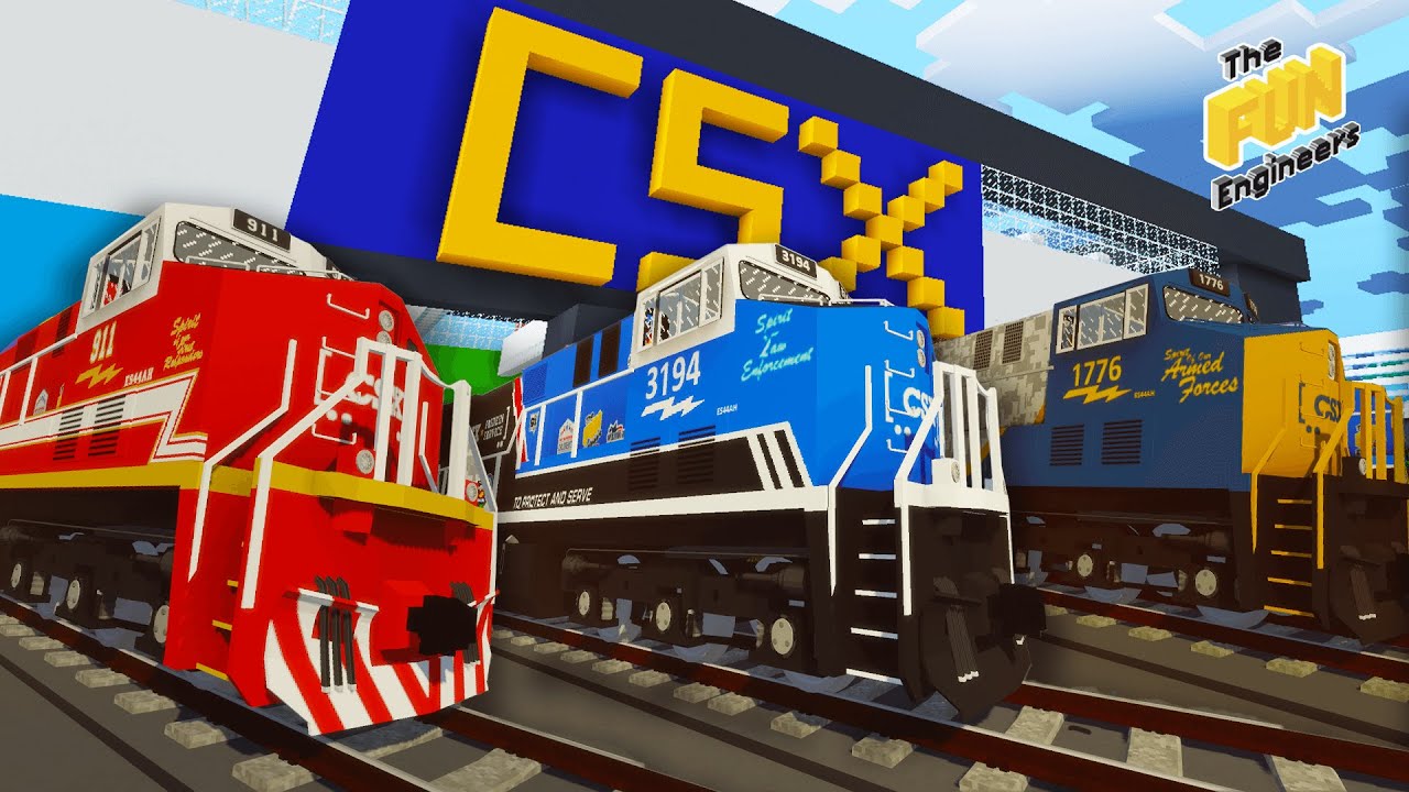 CSX 911, Armed Forces 1776 & Law Enforcement Engines in Minecraft! Immersive Railroading mod pack!