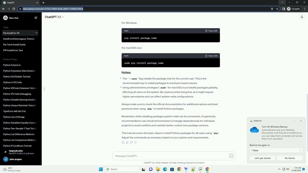how to pip install for all users