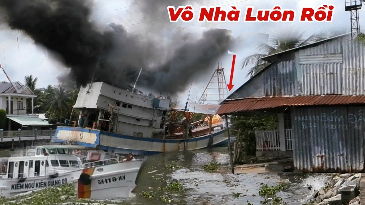 Tàu Cá Đang Chạy Gặp Tàu Kiểm Ngư Chạy Lủi Luôn Vô Bờ Xém Vô Nhà Dân Luôn. 