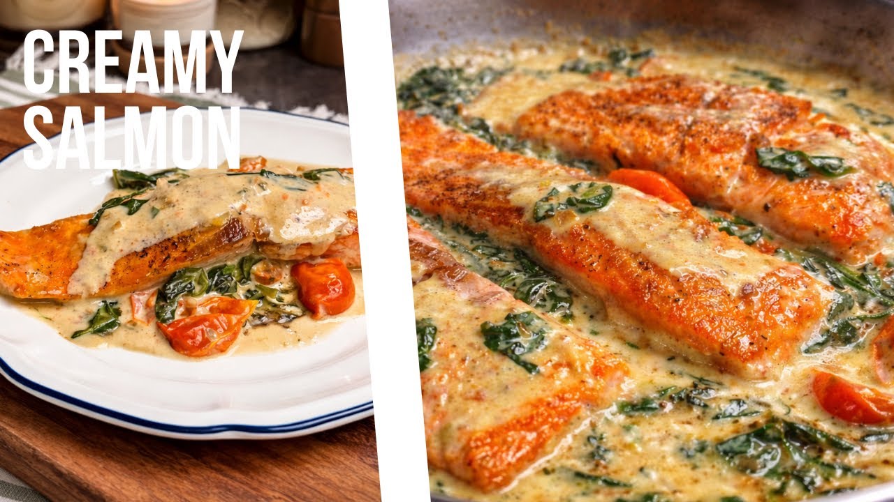 Creamy Garlic Parmesan Salmon with Spinach & Cherry Tomatoes | Easy One-Pan Dinner