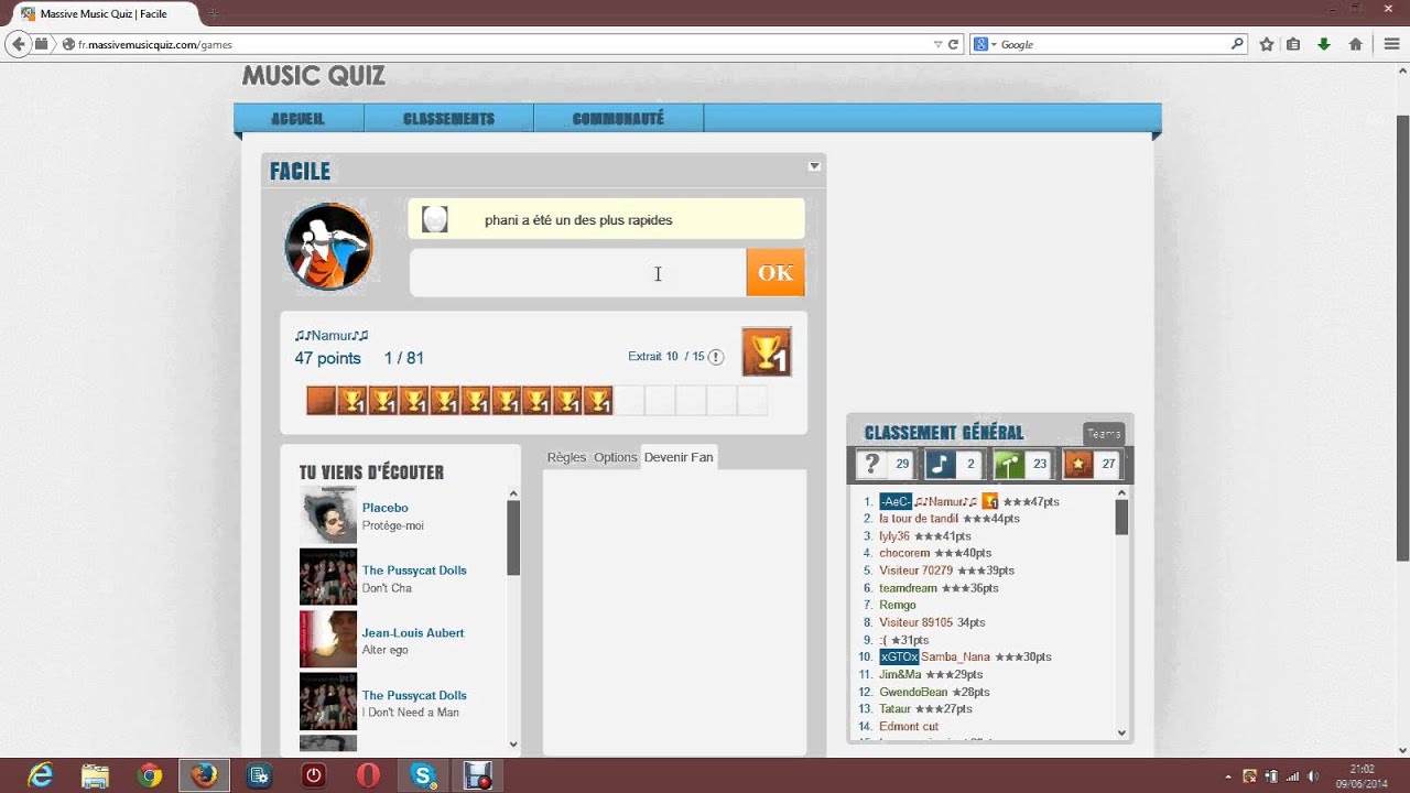 massive music quizz facile (rapidit&eacute;)