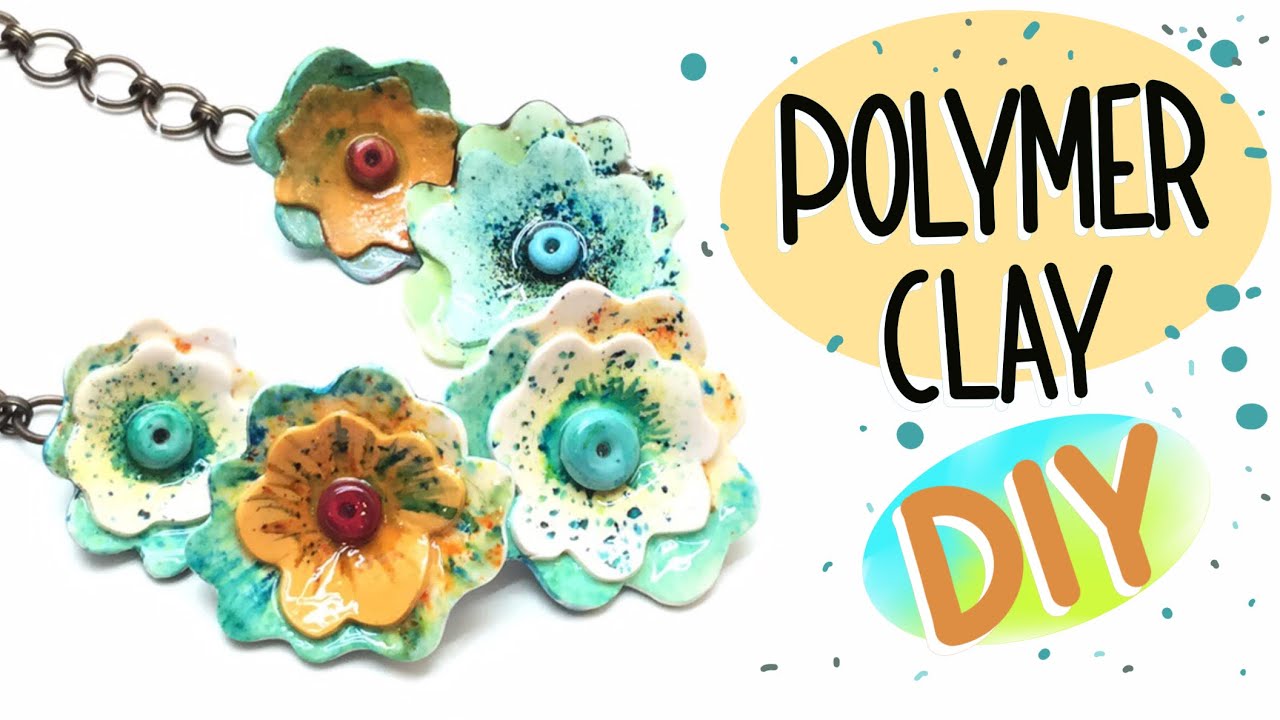 Polymer clay brusho pigments and resin- Flowers Necklace- Tutorial