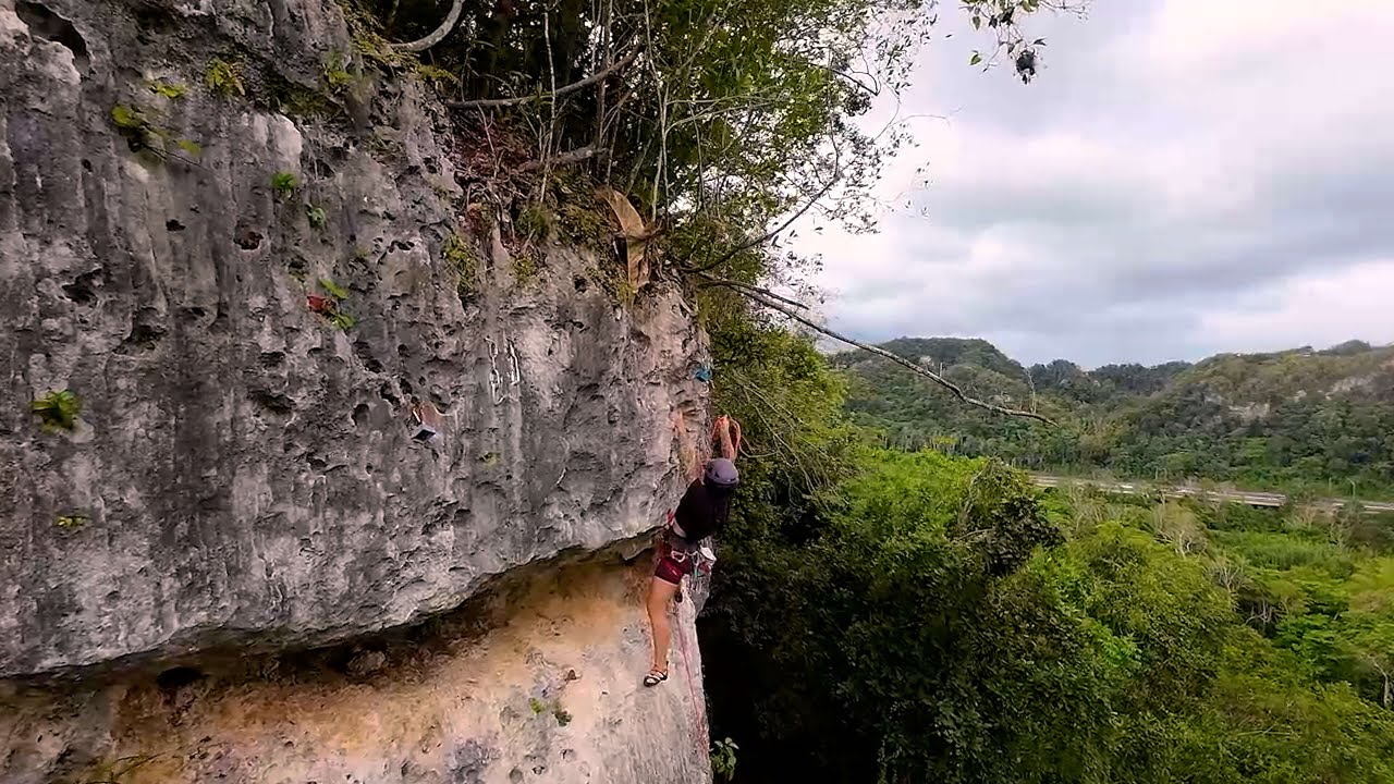 FPV Drone one-take (one-shot) of outdoor rock-climbing gym Roca Norte in Vega Baja, Puerto Rico
