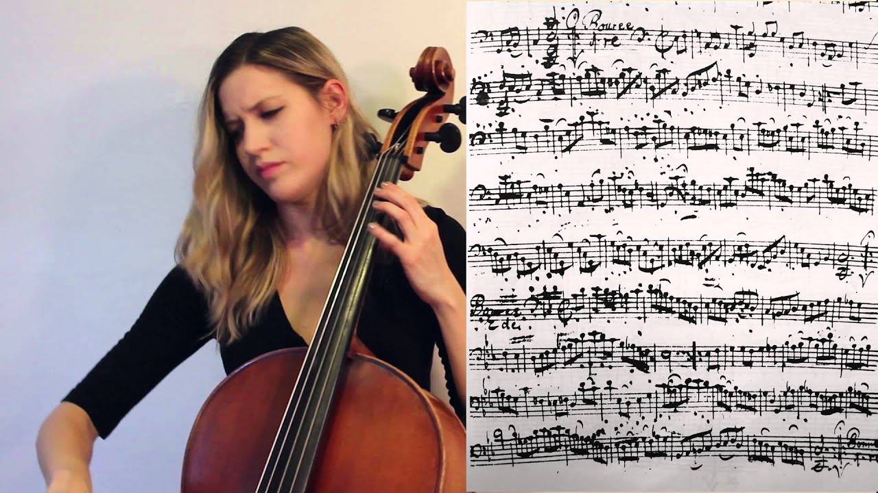 J.S. Bach - Cello Suite no. 3 in C major - Bourées, on baroque cello, with sheet music