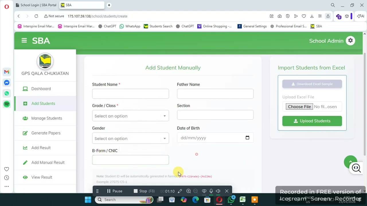 How upload students data to SBA Portal