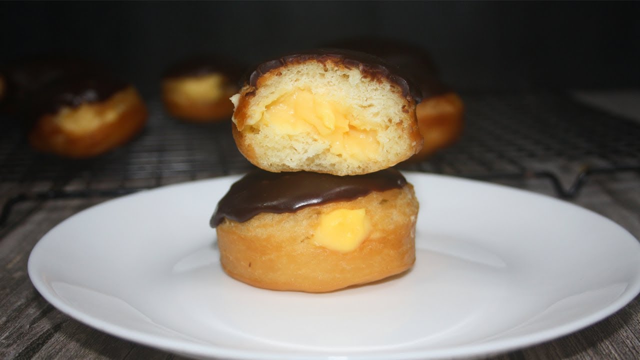 Homemade Boston Cream Donuts Recipe| Boston cream Doughnuts | Custard Doughnuts| The cookbook