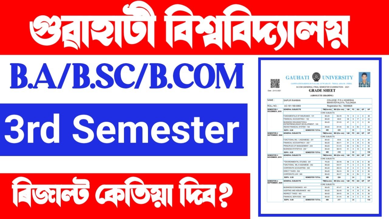Gauhati University 3rd Semester Results 2022 / GU 3rd Semester Results Date