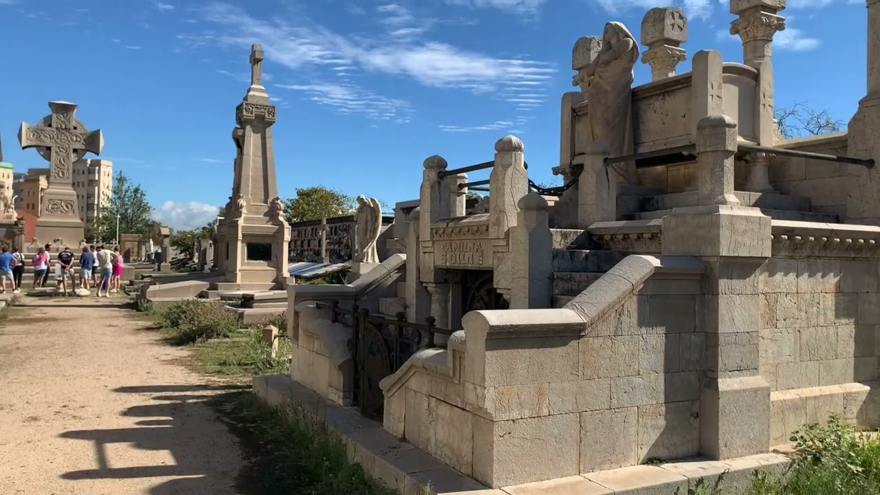 Cementiri del Poblenou. Walking through a cemetery in Barcelona. Sounds of the city. October 2024