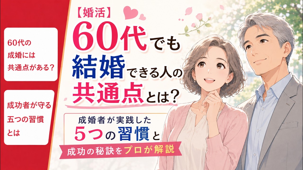 【婚活】60代でも結婚できる人の共通点とは？成婚者が実践した「5つの習慣」と成功の秘訣をプロが解説