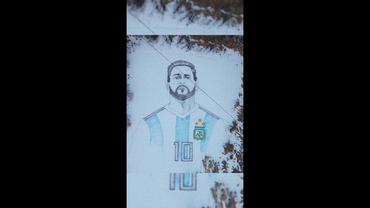 Chinese farmer paints giant Messi portrait on snow