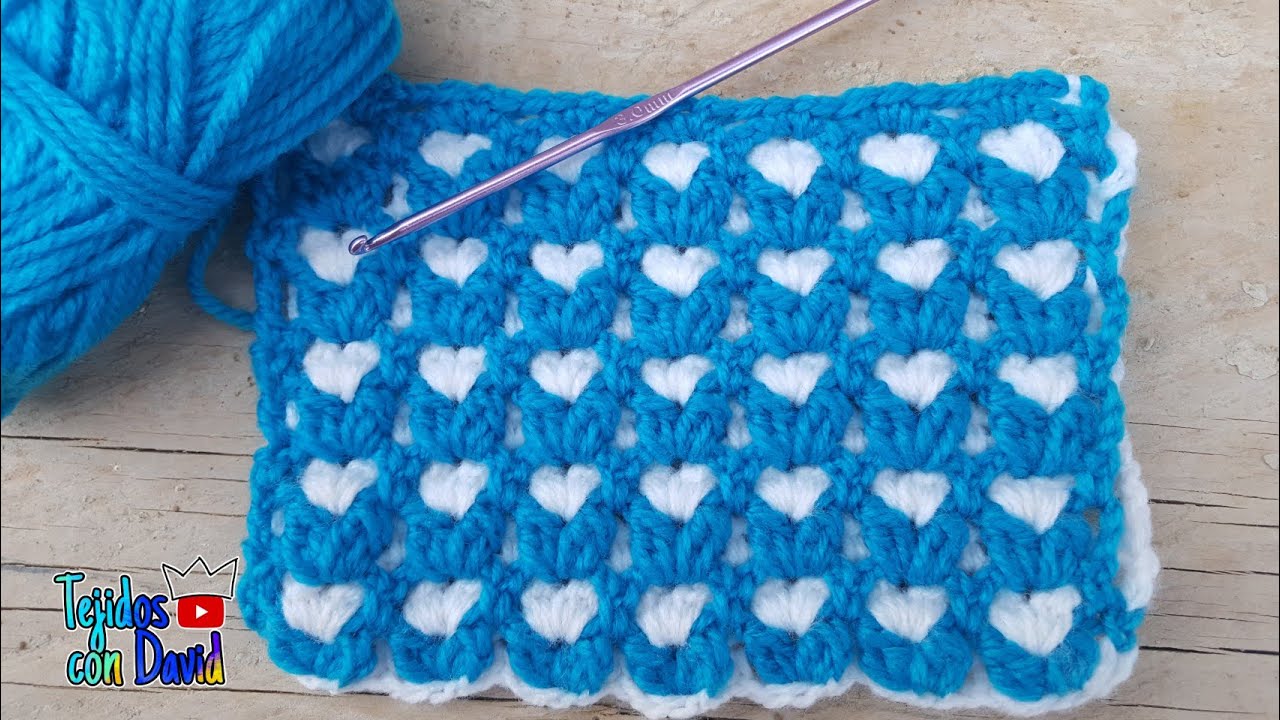 punto fantasía de corazones tejido  a crochet