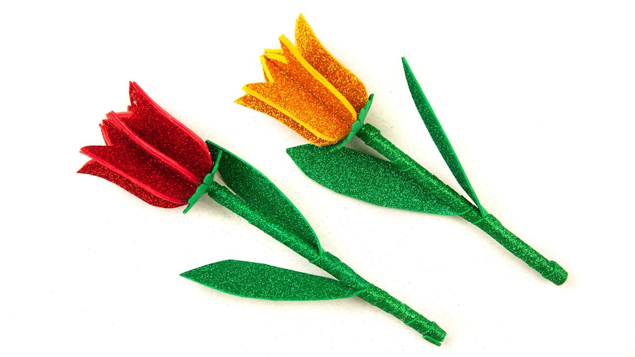 Tulip from glitter foamiran | Foam sheet craft ideas | Beautiful flowers From Glitter foamiran
