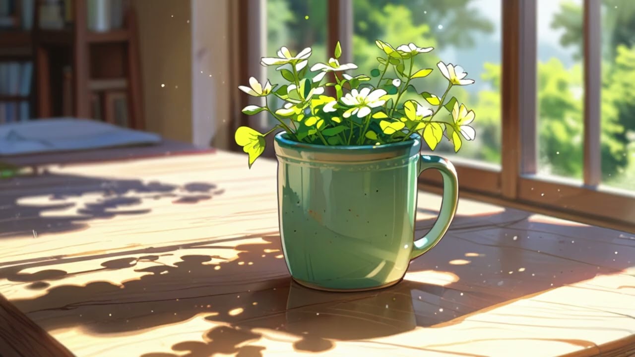 Sunlit Steam – Morning Cafe Window | for studying & work