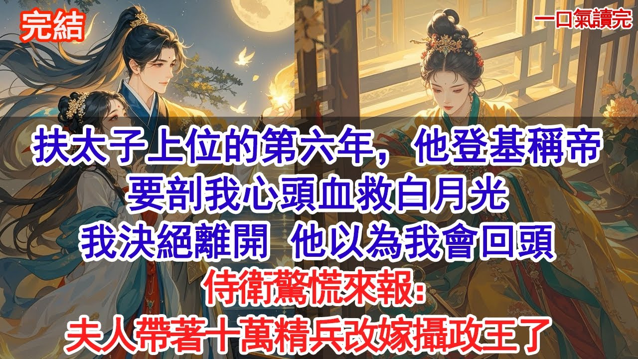 扶太子上位的第六年，他登基稱帝，卻要剖我心頭血救白月光，我決絕離開，他以為我會回頭 侍衛驚慌：夫人帶著十萬精兵改嫁攝政王了#古風#追妻火葬場#愛情#小說