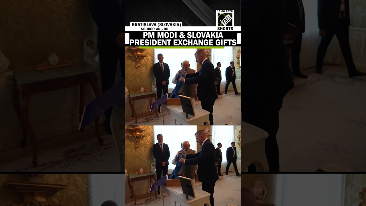 PM Modi and Slovakia President Peter Pellegrini exchange gifts in Bratislava