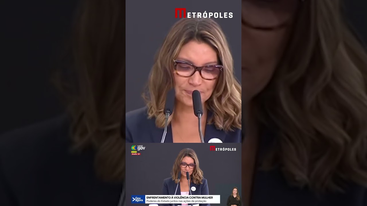 Janja se emociona com Lula em evento contra o feminic&iacute;dio