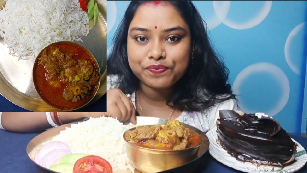 Eating, Spicy Mutton Kosha🥵, Basmati Rice, Cake, Salad,(মটন কষা) #mukbang #hilight #bengali #mutton