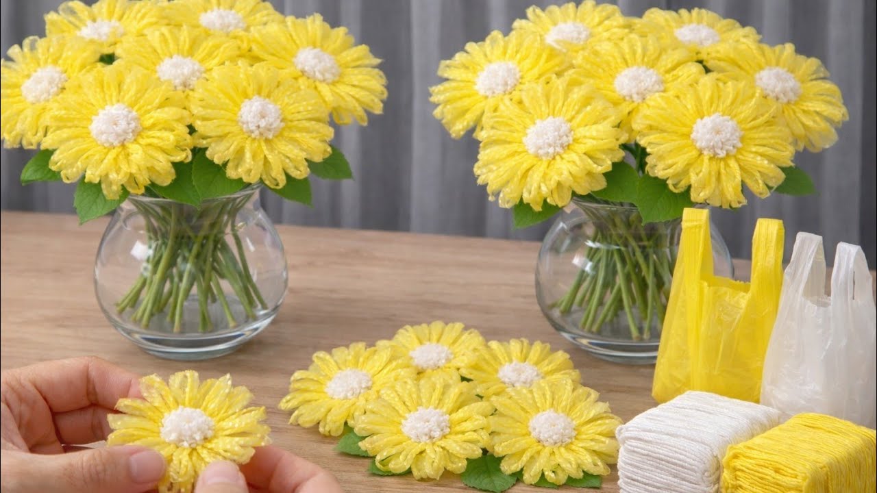 how to make flower from shopping bags