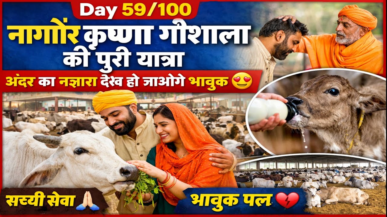 Day 59/100 | नागौर कृष्णा गौशाला की पूरी यात्रा 🐄 | अंदर का नज़ारा देख हो जाओगे भावुक 😍
