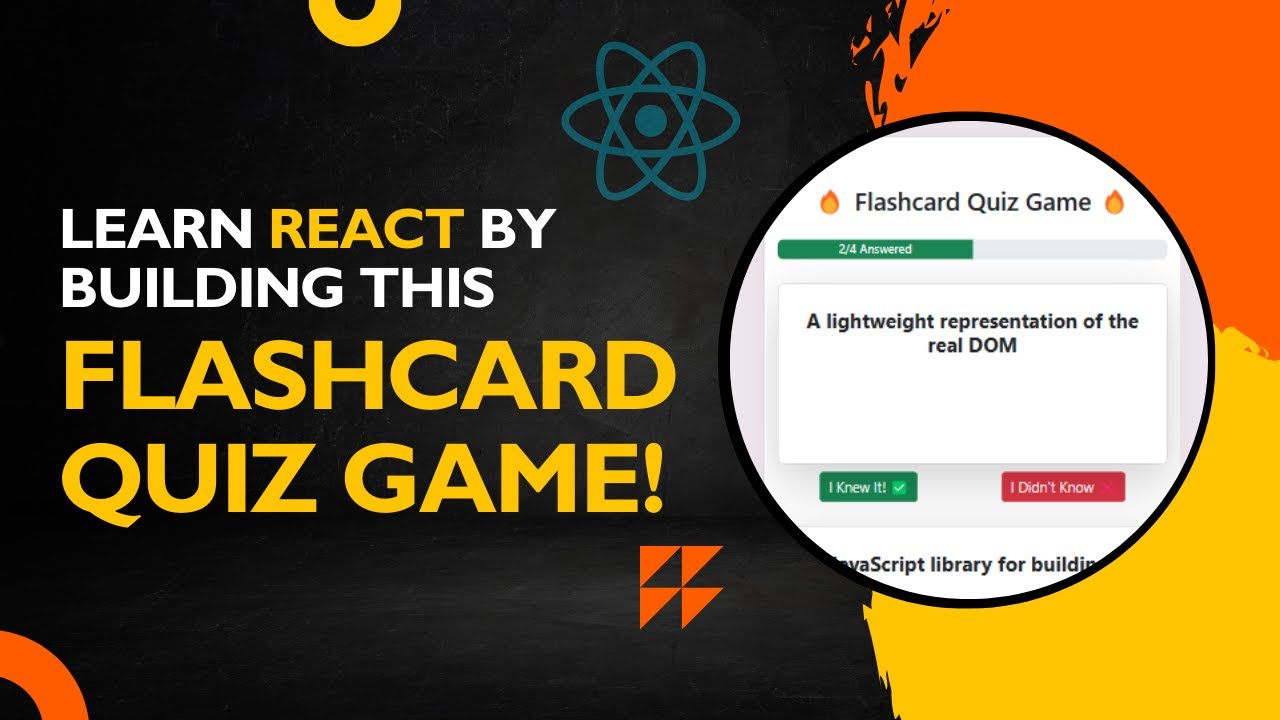 Learn useState, useEffect, Props & Event Handling by Building a Flashcard Quiz App in React!