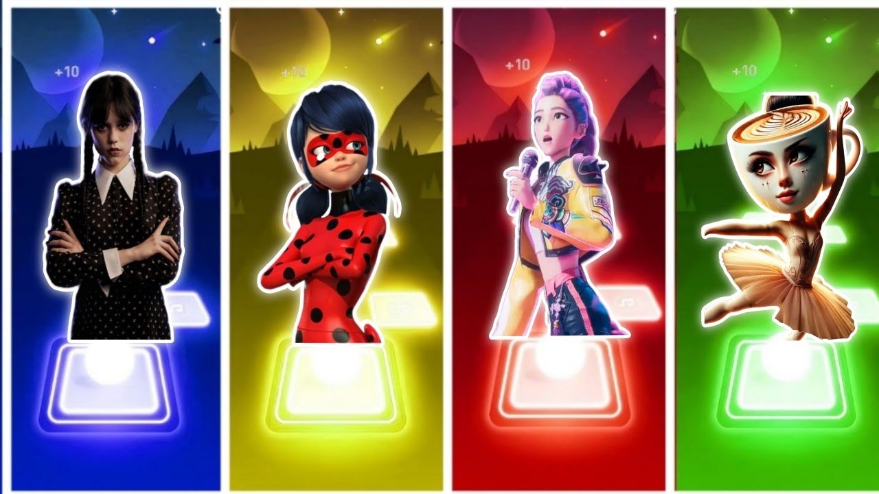 Wednesday VS Lady bug VS KPOP Demon Hunters VS Ballerina Cappuccino Tiles Hop EDM Rush 