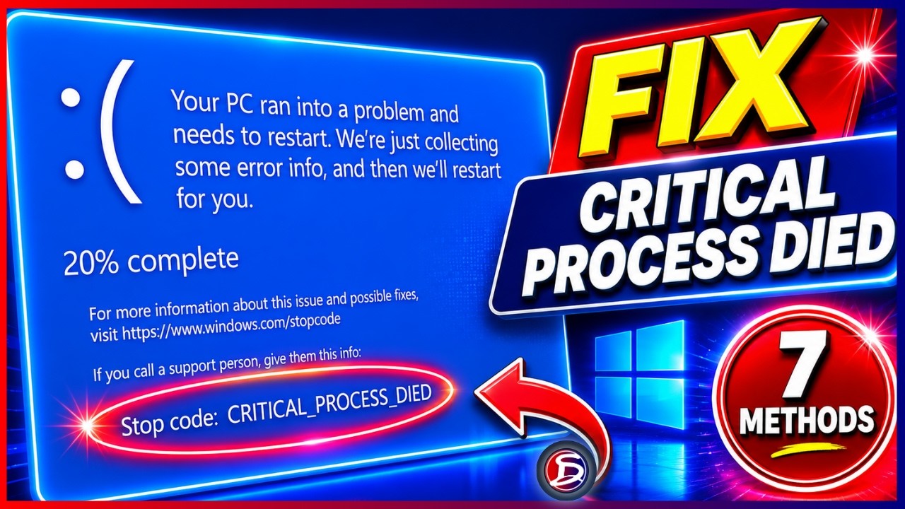 How to Fix Critical Process Died • Your PC ran into a problem Blue Screen Error • Windows 10 and 11