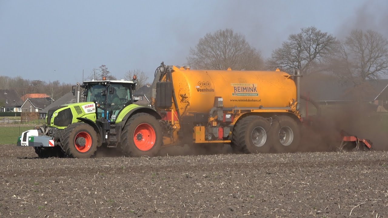 Bouwland bemesten met Claas Axion 850 en 22m3 Veenhuis mesttank - Loonbedrijf Reimink (2022)
