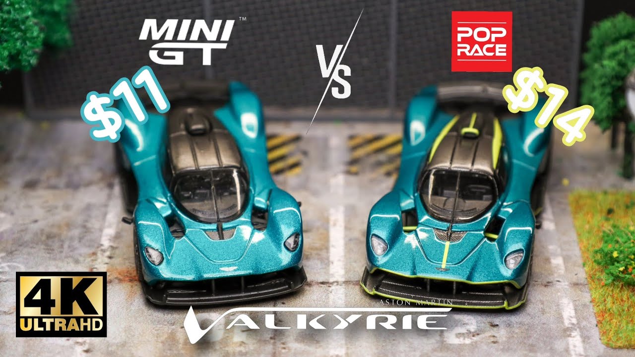 Mini GT vs Pop Race 1:64 - Aston Martin Valkyrie Racing Green l Cinema Shot 4K Die-cast