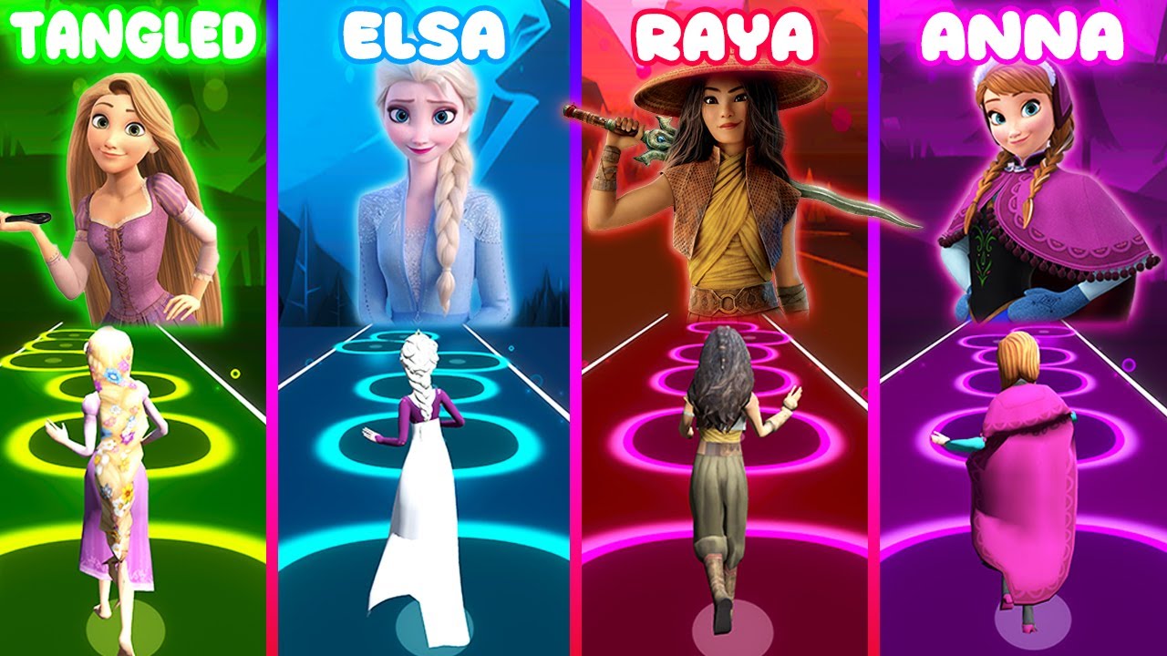 Tangled Rapunzel - Frozen Elsa - Raya - Frozen Anna But In Tiles Hop EDM Rush!