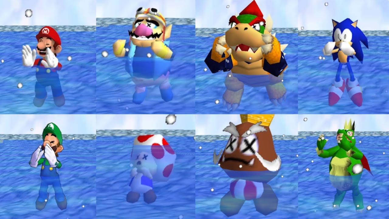 All Characters Death Animations in Freezing Water in Super Mario 64
