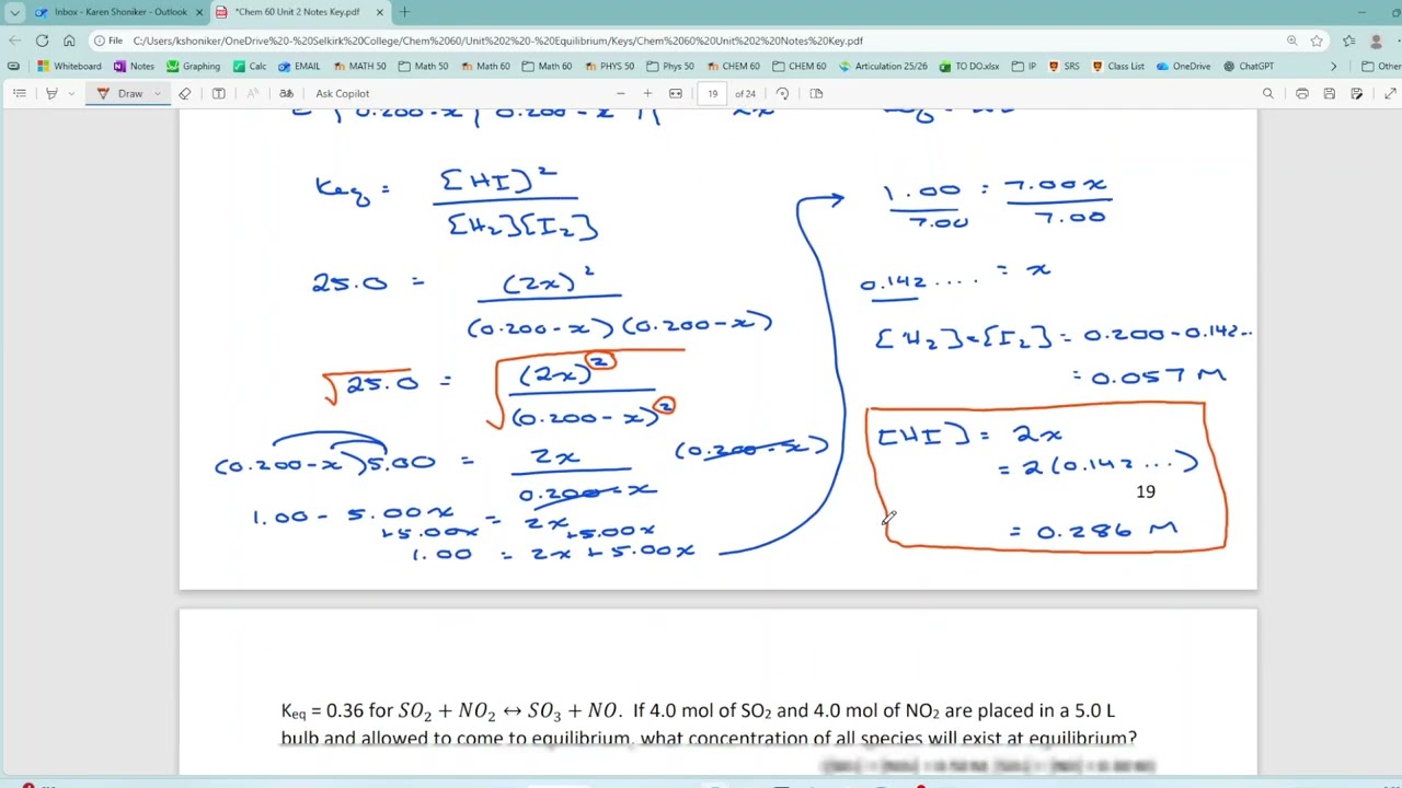 2.15 TYPE 4A CALCULATING EQUILIBRIUM CONCENTRATIONS PART II with a perfect square Keq