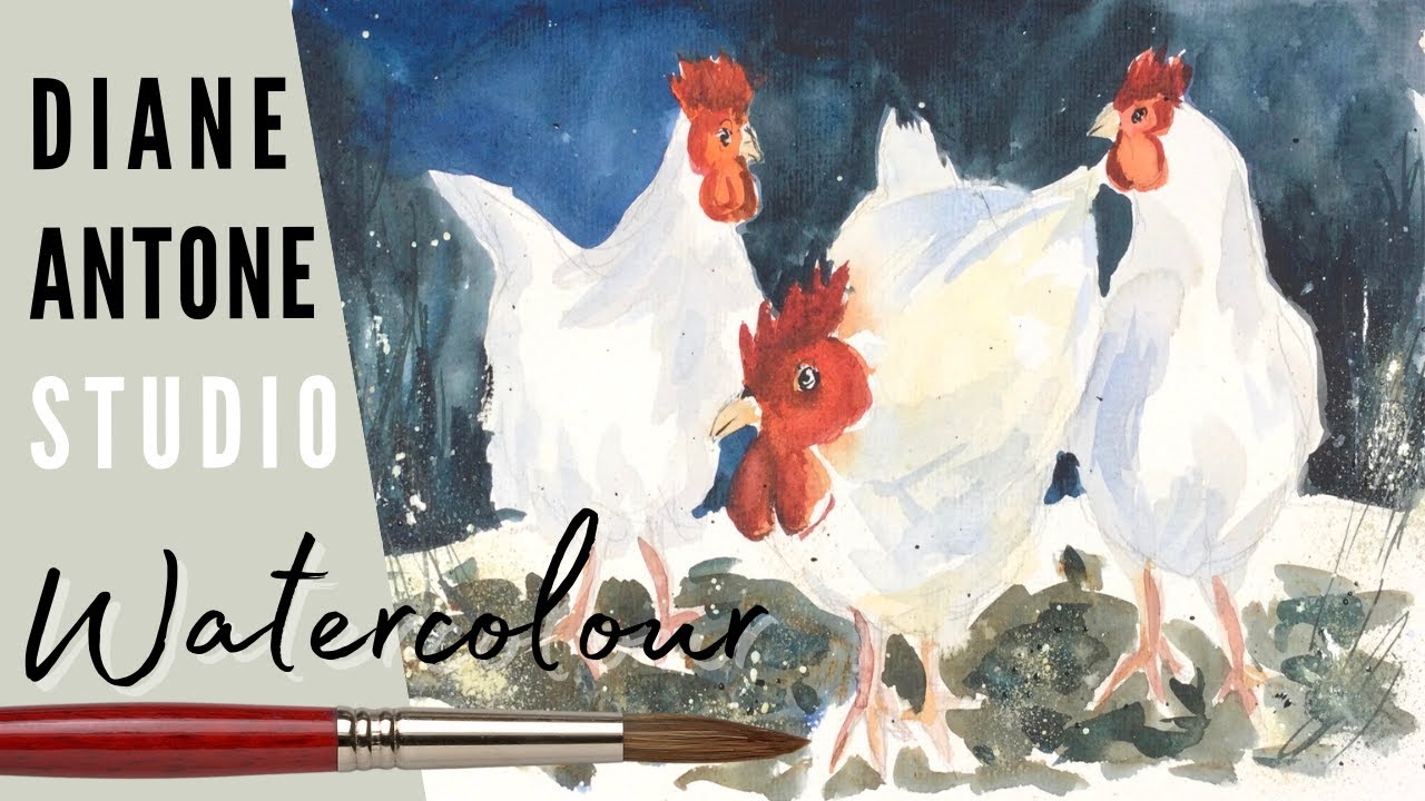 How to Paint Chickens in Watercolor - Impressionistic Style - Step by Step Real Time Art Tutorial