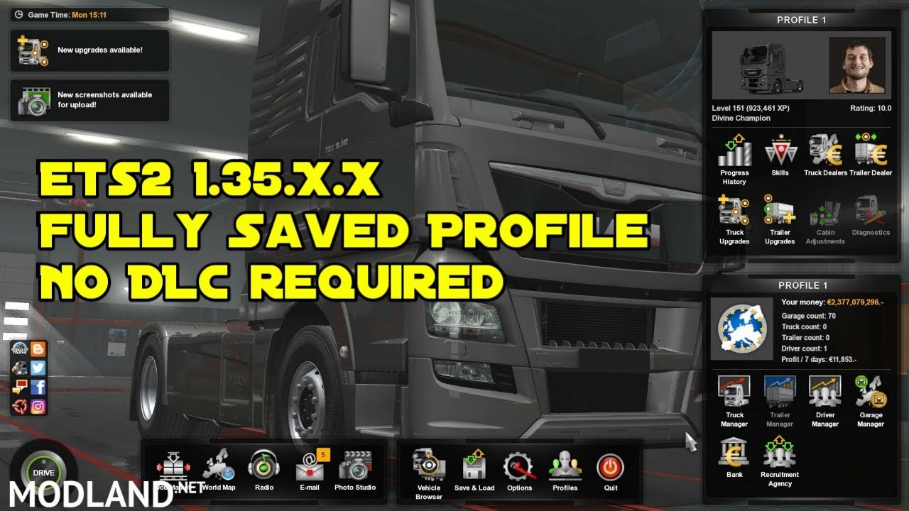Fully Saved Profile No DLC Required for ETS 2 1.35.X.X