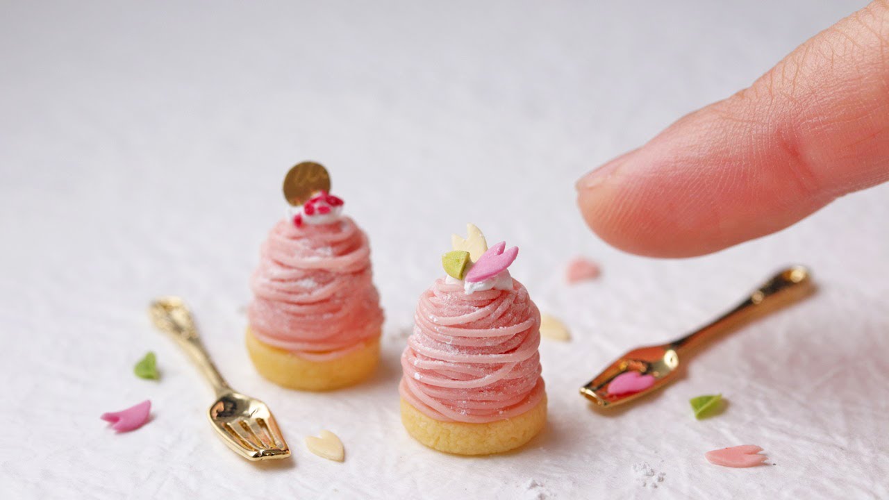 樹脂粘土で桜モンブランのミニチュアを作りました　How to make miniature food tutorial.