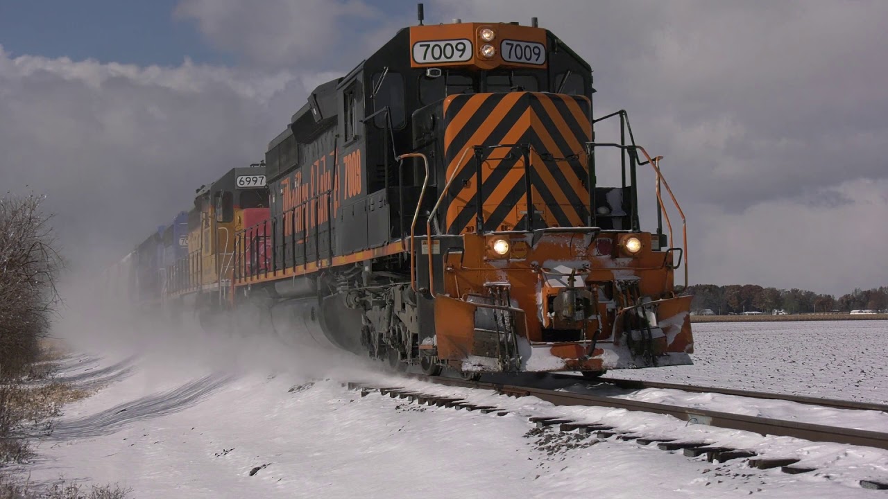 Winter train action on the CF&E Railroad with W&LE trackage rights trains