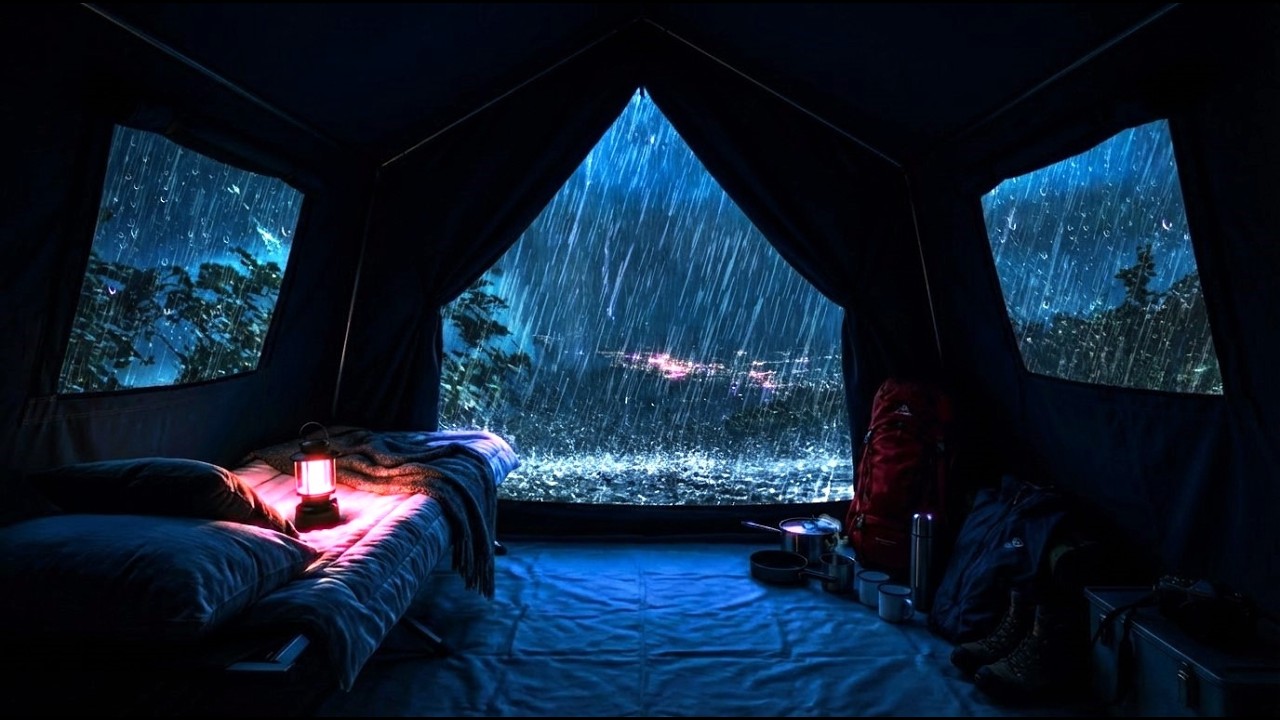 🔴 Endless Rain Over a Quiet Tent with City Lights and Rain Sounds for Sleep