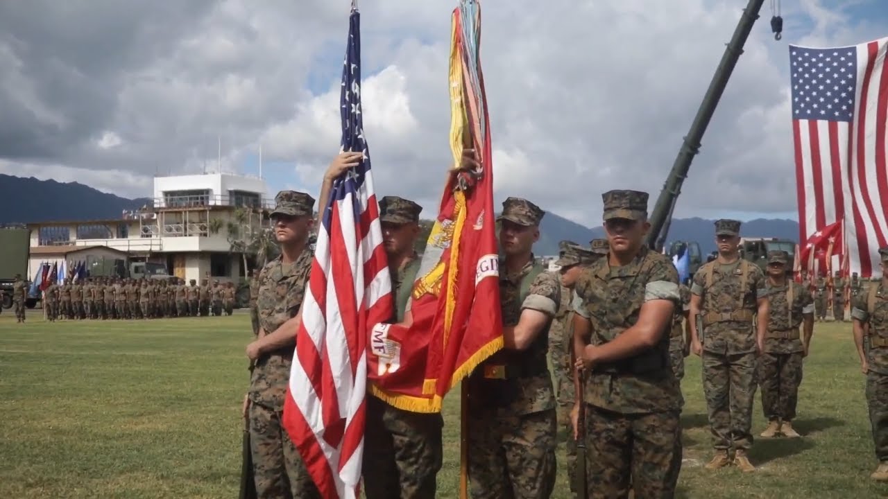 (B-Roll) 3d Marines redesignates to 3d MLR ceremony