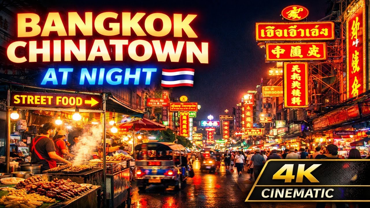 Bangkok Chinatown at Night 🇹🇭 Neon Lights, Street Food & Night Walk | 4K